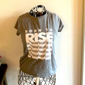 Grey t-shirt with white print. From athleta girl. Size